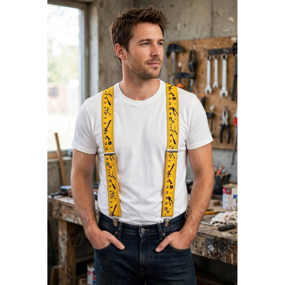 Tape Measure Ruler Pattern Yellow Novelty Suspenders Nonbranded Cotton Spandex